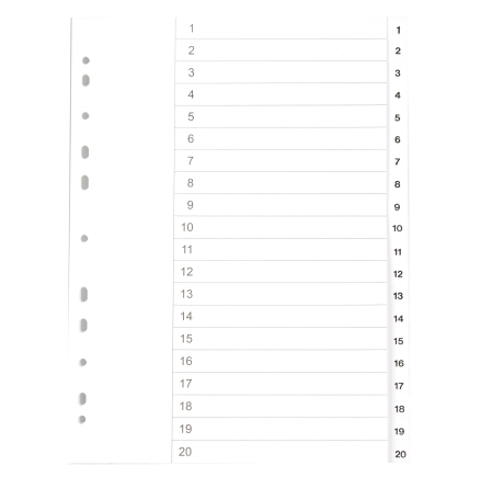 Register vit kartong A4 1-20