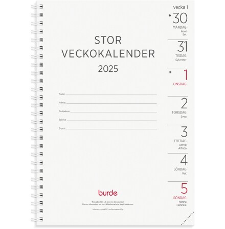 Stor Veckokalender 2025 refill