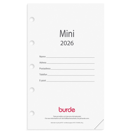 Kalender 2026 Mini kal.sats