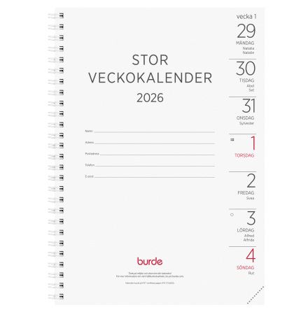 Stor Veckokalender 2026 refill